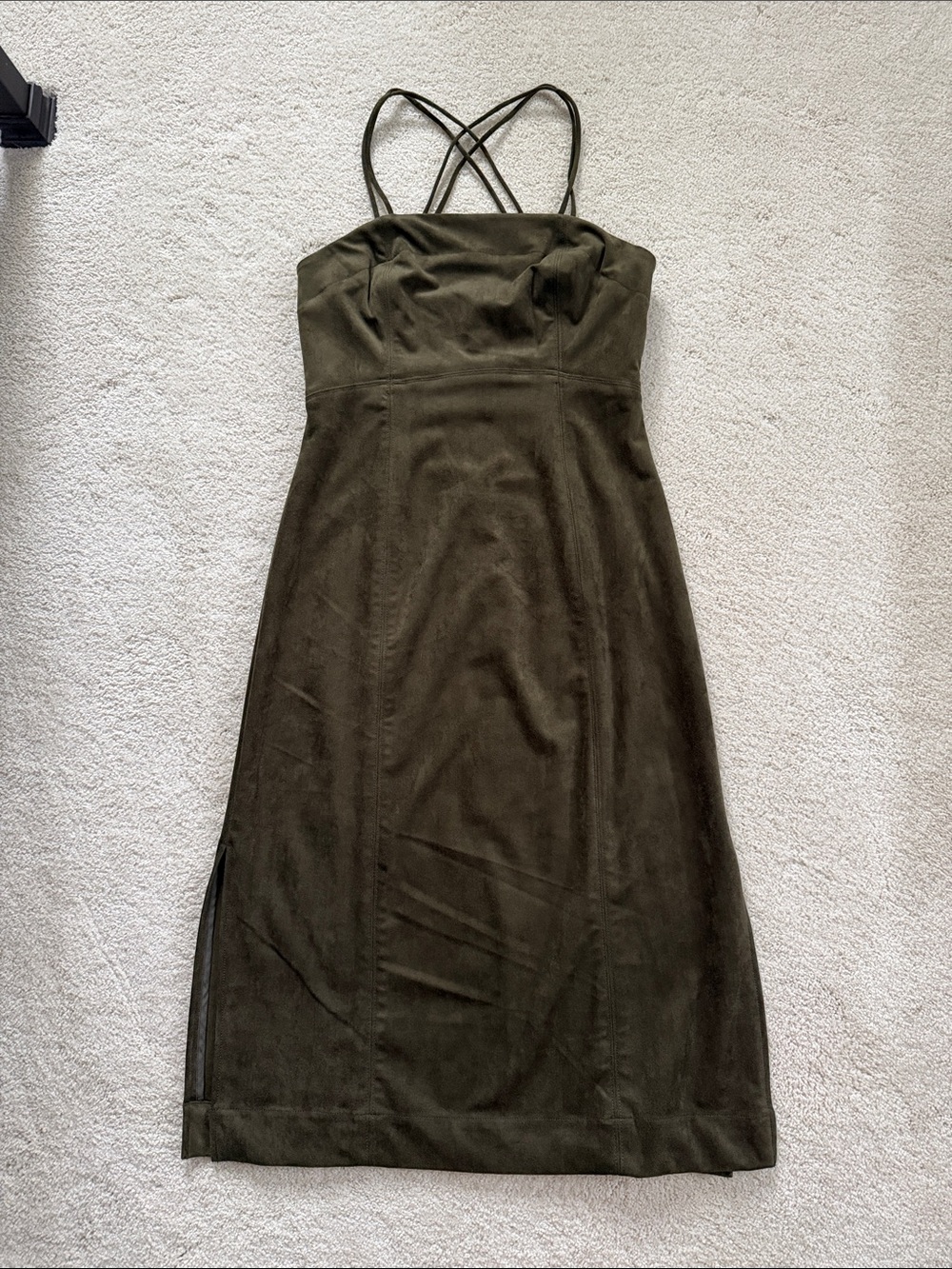 Anthropologie Faux Suede Strappy Midi Dress